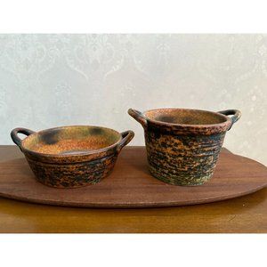 Vintage Jasba West German Pottery Handled Dish Set of 2 Fat Lava